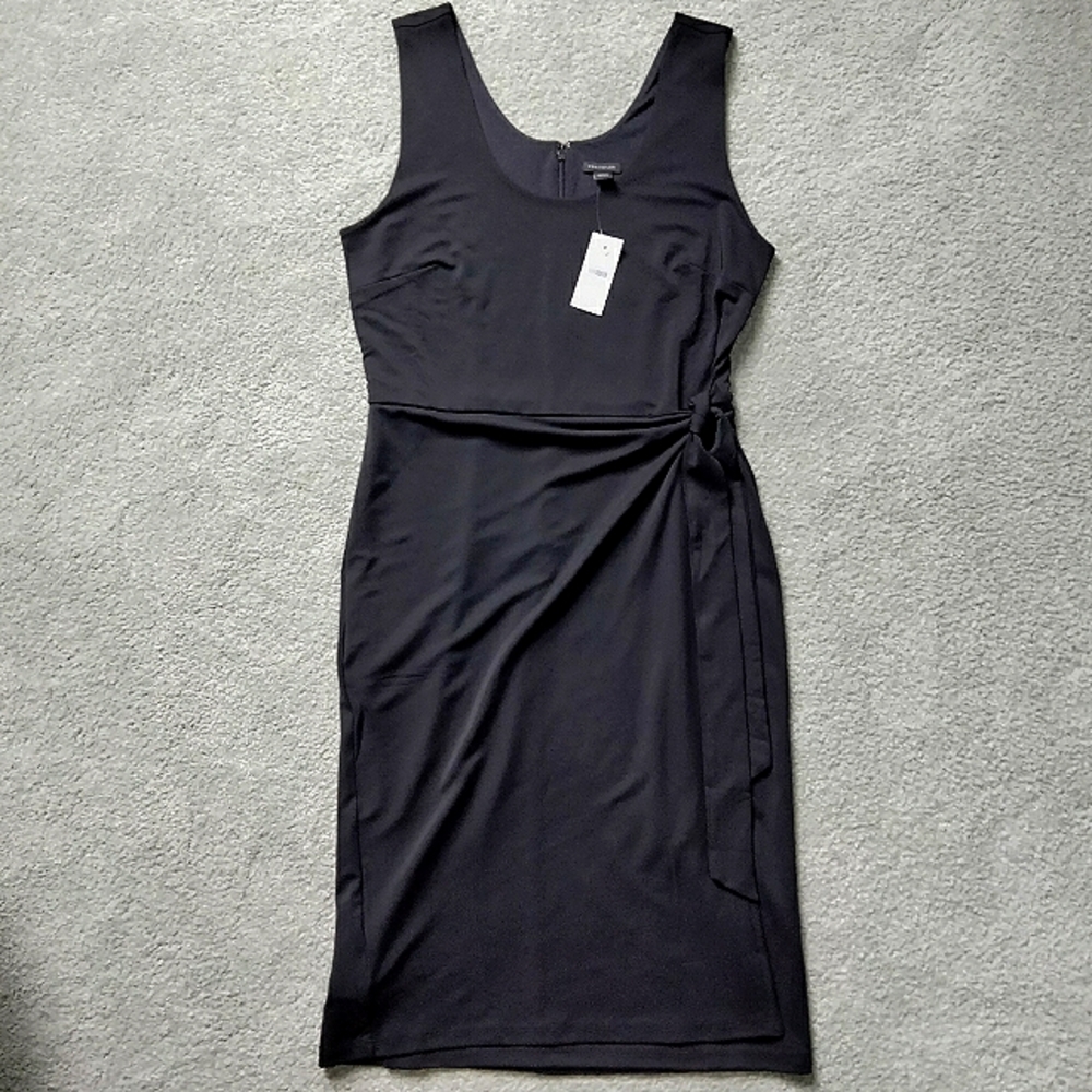 NWT 4 Ann Taylor Black Sleeveless Faux Wrap Scoop Neck Dress NEW